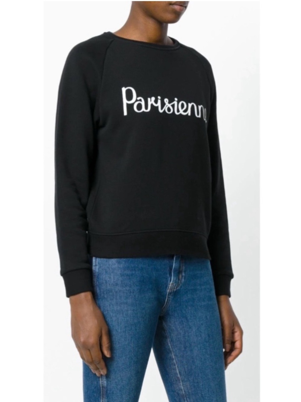 MAISON KITSUNE Black Crewneck Sweatshirt with White "Parisienne" Script